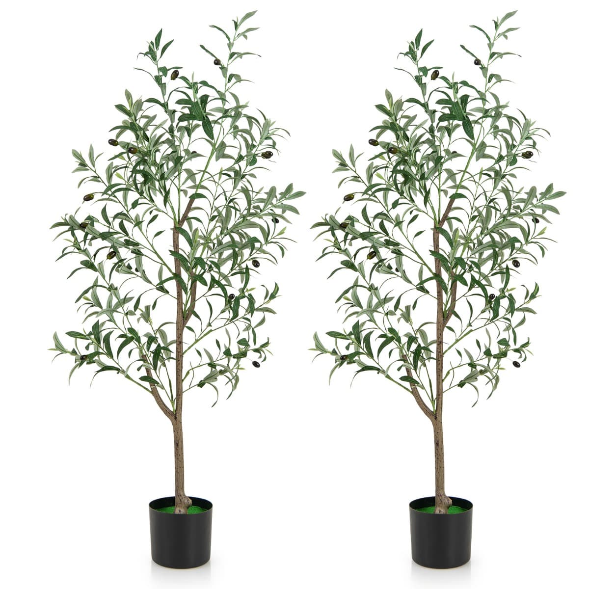 CostwayArbre Artificiel d'Olive de 130 cm Fausses Plantes en Pot avec Fruits Réalistes Plantes Vertes Décorations Plantes Modernes